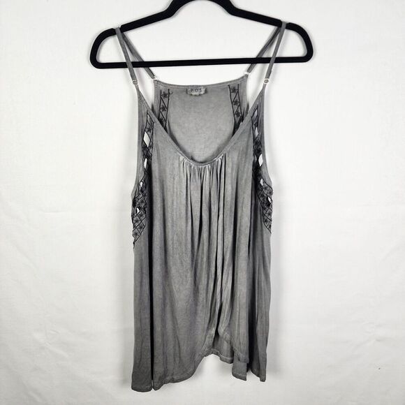 POL Gray Lace Crochet Racerback Tank Split Front Sz Medium Boho Hippie Festival - Picture 1 of 7